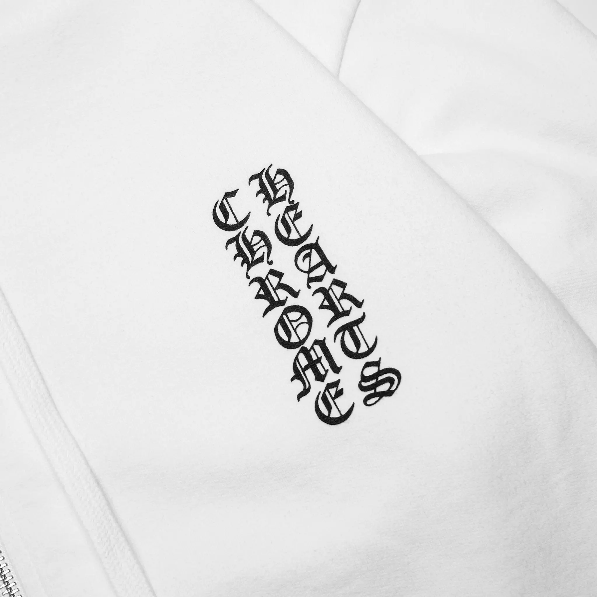 Detailed View of Chrome Hearts 1988 Script Logo White Zip-Up Hoodie